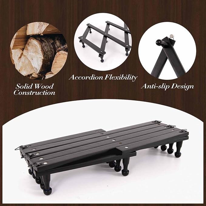 Accordion Wall Hanger with 16 Hooks, Wooden Wall Expandable Coat Rack for Coat, Hats, Baseball Caps, Coffee Mug, Jewelry(Black)-NeatNest