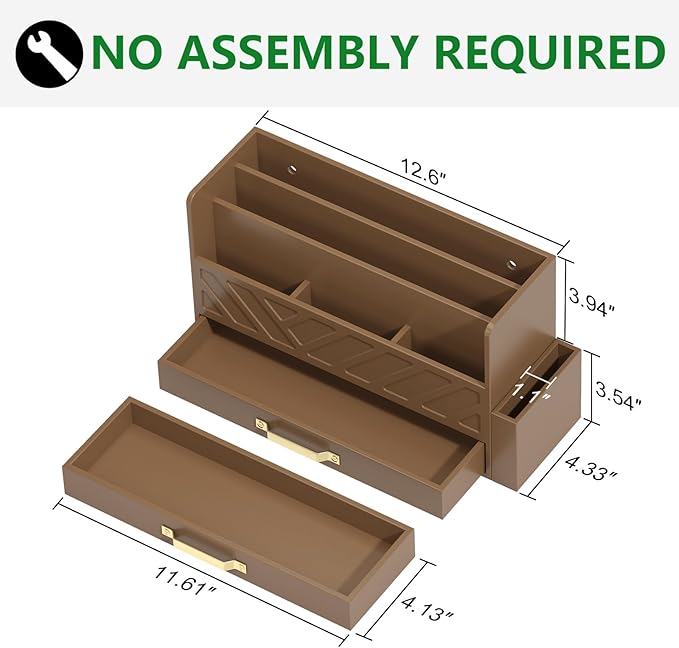 Bamboo Desk Organizer Mail Holder Countertop Wood Desk Drawer Tabletop Storage Box Pen Holder Letter Sorter Makeup Organizer for School Home Office Supplies with Pen Holder Brown-NeatNest