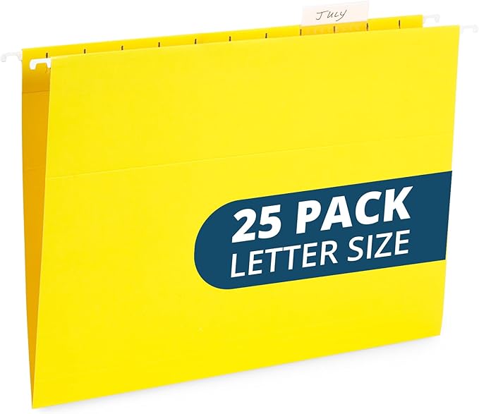 Blue Summit Supplies Hanging File Folders, 25 Reinforced Hang Folders, Designed for Home and Office Color Coded File Organization, Letter Size, Yellow, 25 Pack-NeatNest