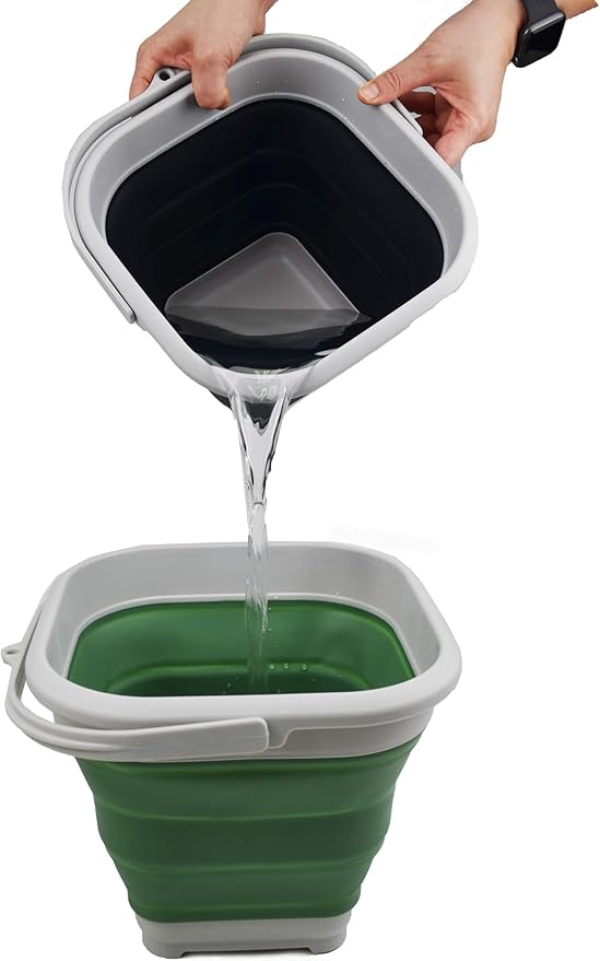SAMMART 5.5L (1.4 Gallon) Collapsible Square Handy Bucket/Foldable SquareWater Pail/Portable Tub with Handle. (Grey/Dark Sea Green, 1)-NeatNest