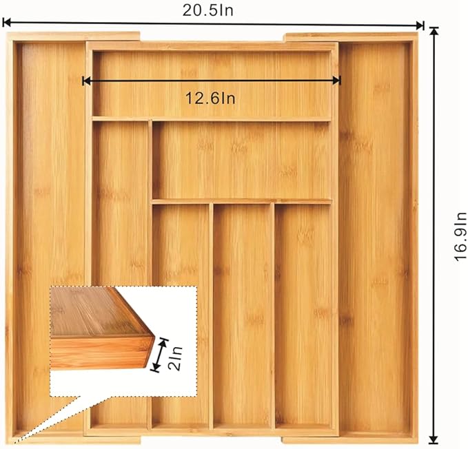 Adjustable Bamboo Drawer Organizer, Expandable Silverware Drawer Organizer, Large Cutlery Tray with Wooden Drawer Dividers for Flatware Organizing Kitchen Utensils Holder (6-8 Slots, Natural)-NeatNest