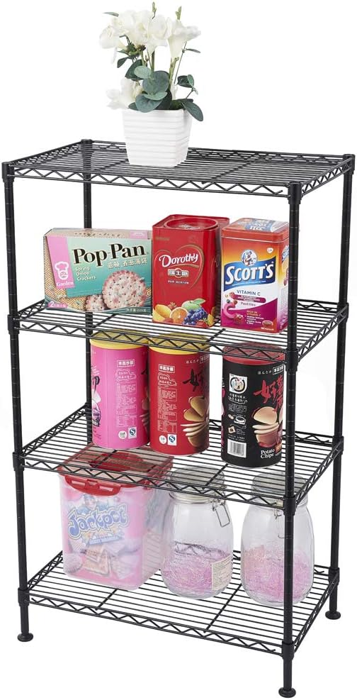4-Tier Adjustable Metal Storage Rack Wire Shelving Unit for Pantry, Closet, Kitchen, Laundry, Bathroom (Black, 2-4-Tier)