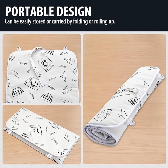 Seiritex Ironing Mat for Table Top, Portable Ironing Pad 39.4 x 18.9 inch Iron Board 5 in 1 Travel Iron Blanket for Counter top, Washer, Dryer, White