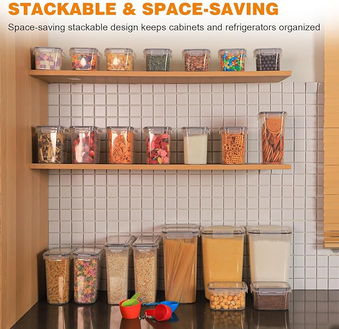 Romswi Airtight Food Storage Containers with Lids,24Pcs Pantry Organizers and Storage,BPA Free Cereal Containers Storage with 27 Labels and 4 Spoons,for Rice,Flour,Sugar and Noodles