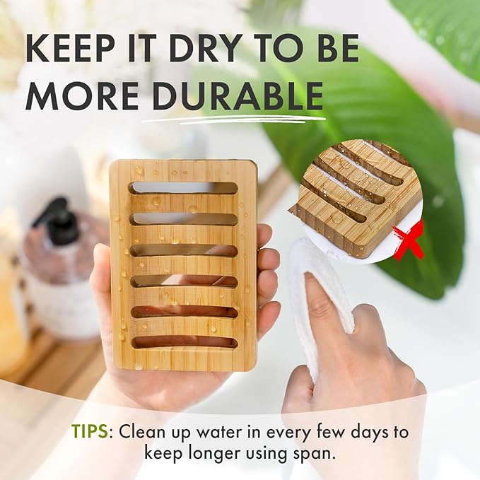 AmazerBath Soap Holder, Bamboo Soap Dish, Wooden Soap Holder Soap Dish, 2 Pack Bamboo Soap Holder, Soap Dishes for Bar Soap, Wooden Soap Tray, Kitchen Soap Tray Self Draining (Wooden Color)-NeatNest