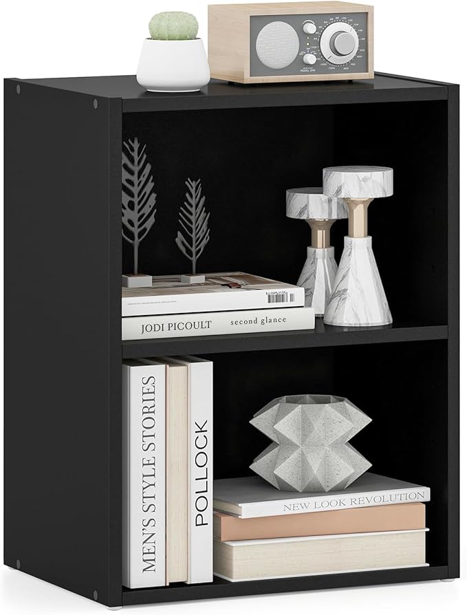 Giantex 2 Cube Bookshelf and Bookcase, 2-Layer Storage Shelf w/Large-Capacity Open Storage Space, MDF P2 Veneer, for Living Room Bedroom Study Office Multi-Functional Furniture Display Cabinet, Black