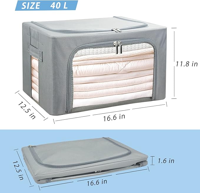 UUBEMM Clothes Storage Bins with Foldable Sturdy Frame,Stackable Storage Box for Closet Shelf Organizers for Seasonal Clothing,Blankets,Towel Bed Sheets,Toys Gift Others (Medium -40L x3PACK, Grey)-NeatNest