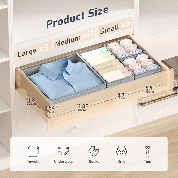 DIMJ Drawer Organizer Clothes Storage - 20 Pack Baby Dresser Organizer for Nursery, Foldable Closet Drawer Organizer Bins for Bedroom Organization, Fabric Storage Dividers for Socks, Underwears, Bras-NeatNest