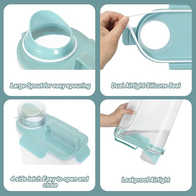 Dog Cat Storage Container Portable with Upgraded Large Spout and Cup, Plastic Pet Food Dispenser for Small Animal Kibble, Bird Seed, Oatmeal, Rice, Flour (2, Sky Blue, 5L (+ Pet mat))-NeatNest