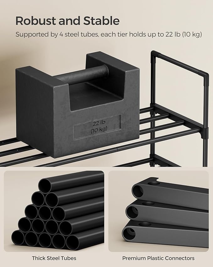 SONGMICS Shoe Rack, 4-Tier Shoe Organizer, Metal Storage Shelf, Upright or Upside Down, for 20-25 Pairs, Stackable, for Entryway, 11.8 x 36.2 x 29.5 Inches, Black ULSA14BK-NeatNest