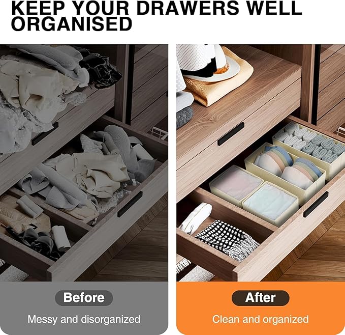 DIMJ Drawer Organizer Clothes 6 Pack - Foldable Baby Organizers and Storage & Dresser Organizer for Bedroom, Closet - Nursery Organization Dresser Dividers for underwear, Sock,Bra, Belt, Tie, Beige-NeatNest