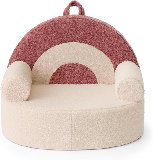 Blissful Diary Toddler Chair Comfy, Foam Kids Chair with Soft Teddy Plush, Toddler Reading Armchair with Cute Arclet Designs- Light Cream-NeatNest