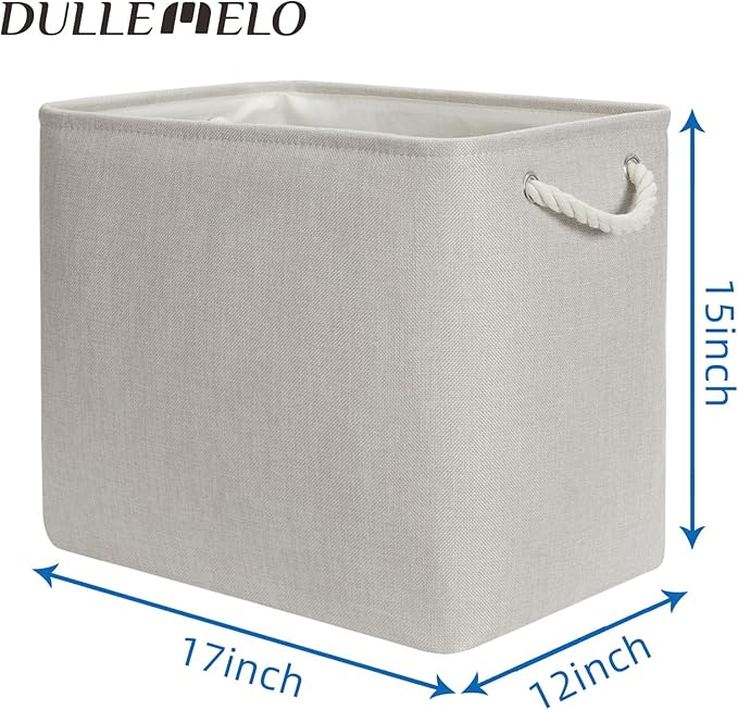 DULLEMELO 2-Pack Large Storage Baskets for Organizing Canvas Fabric Storage Basket Bins With Rope Handles for Shelf Clothes Empty Gift Basket (Beige)
