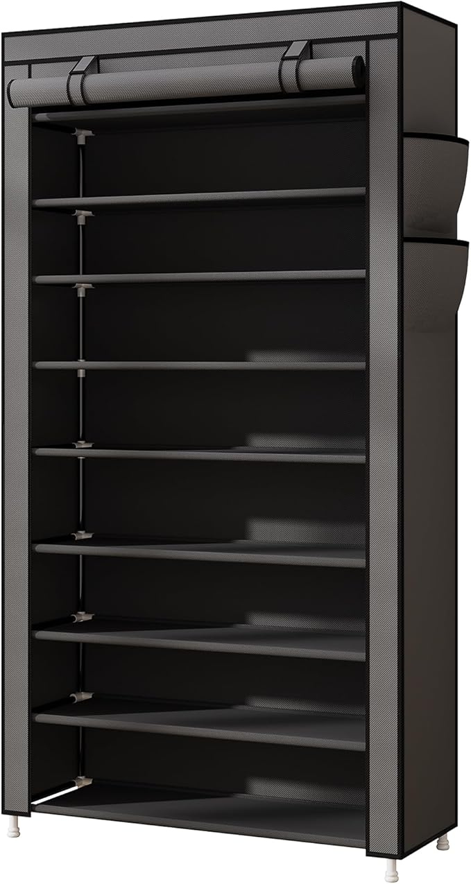 Laiensia 9-Tier Vertical Shoe Rack Organizer, Space Saving Shoe Storage Organizer, Non-Woven Cover Shoe Shelf Holds 36-45Pairs for Bedroom, Hallway, Closet Entryway, Grey-NeatNest