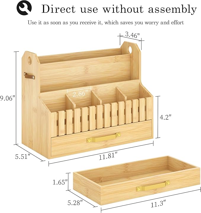Bamboo Mail Organizer Countertop with Drawers, Wood Desk File Organizer Desktop Paper Organization Storage Bill & Letter Sorter Holder for School Home Office Supplies, No Assembly Required (Nature)-NeatNest