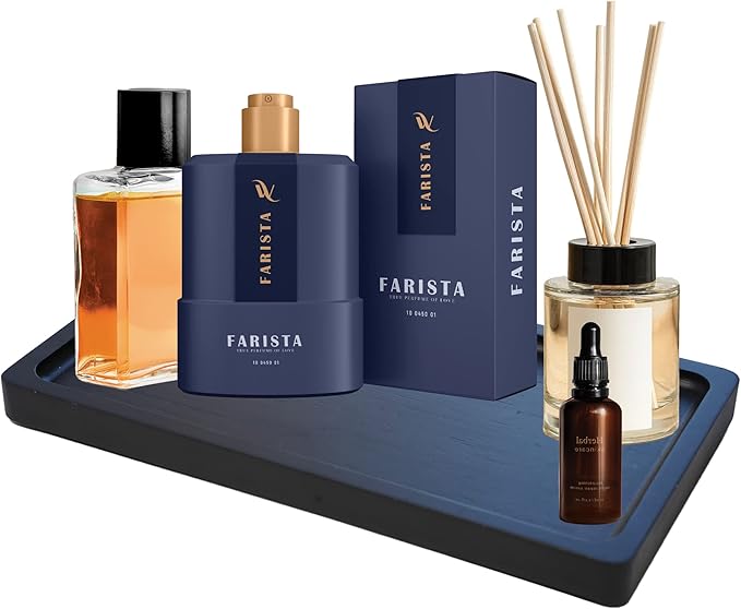 Bamboo Tray for Bathroom Countertop - 12” Matte Black Vanity Tray for Dresser Top, Black Bathroom Tray for Counter, Decorative Trays for Candles, Perfume Cologne Holder for Vanity-NeatNest