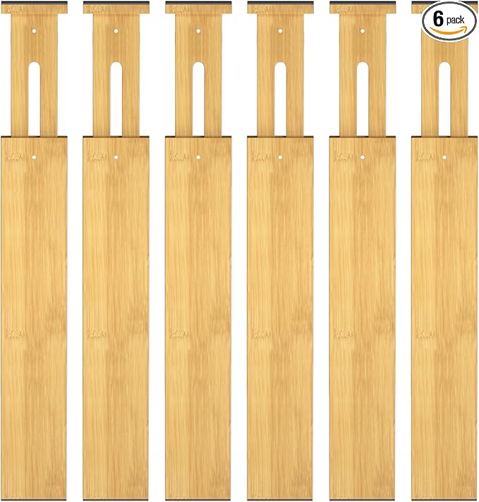 Bamboo Drawer Dividers,17-22" Adjustable Kitchen Drawer Organizer for Clothes,6 Pack Expandable Drawer Organization Separators for Bedroom,Bathroom,Dresser and Office,Natural-NeatNest