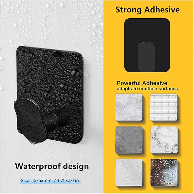 Adhesive Hook, 4-Piece Set of Matte Black Stainless Steel, Heavy-Duty Jacket and Towel Hook Wall Hook, Attached to Bathroom, Kitchen, Toilet, RV Wall Decoration