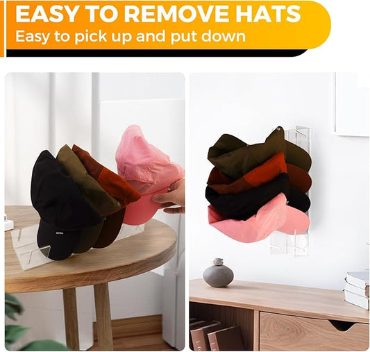 Clear Acrylic Hat Stand for Baseball Caps – 14-Cap Easy Setup Organizer for Bedroom, Closet, Dresser, Countertop, Display and Storage for Baseball Caps, Sports Hats, and Collectibles (2-Pack)-NeatNest