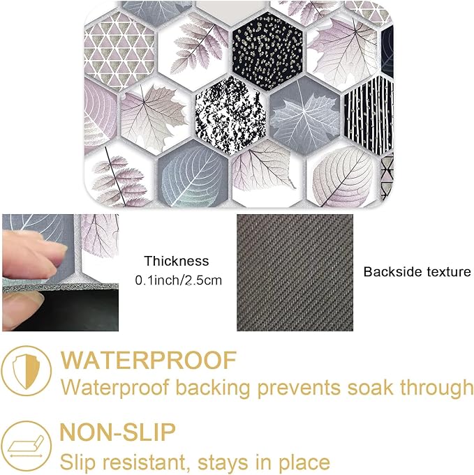 Hexagonal Printed Marble Dish Drying Mats Super Absorbent Dish Drainer Rack Pad Non-Slip Drying Mat for Kitchen Counter, 24"x16"