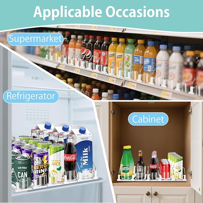 Drink Organizer for Fridge, 5 Row Automatic Pusher Glide, Adjustable Width Soda Can Dispenser for Refrigerator-Holds up to 25 Cans