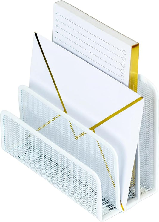 Blu Monaco White Metal Mesh Letter Sorter – 3-Slot Mail Organizer for Desk, Office & Home – Space-Saving Vertical Mail Holder for Envelopes, Documents & Files – Modern Desk Organizer-NeatNest