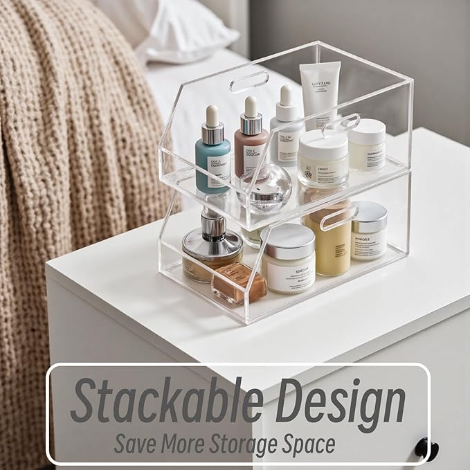 Gelite Stackable Large Storage Bin Organizer with Handles Acrylic Storage Container for Toy Pantry Kitchen Cabinet Bathroom Closet Office Organization, 15.4x11.4x6.7'', Clear