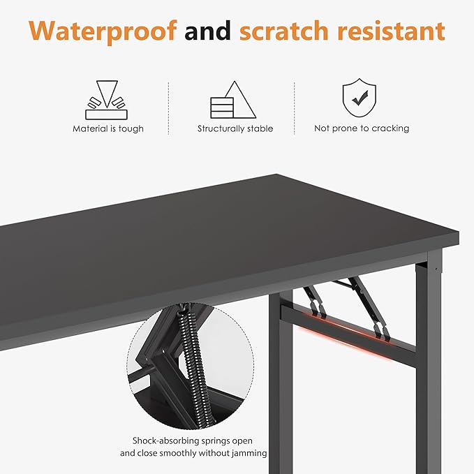 DlandHome Large Computer Desk, Folding Desk, Decent and Steady Home Office Desk/Workstation/Table 54.3inch Black Black-NeatNest