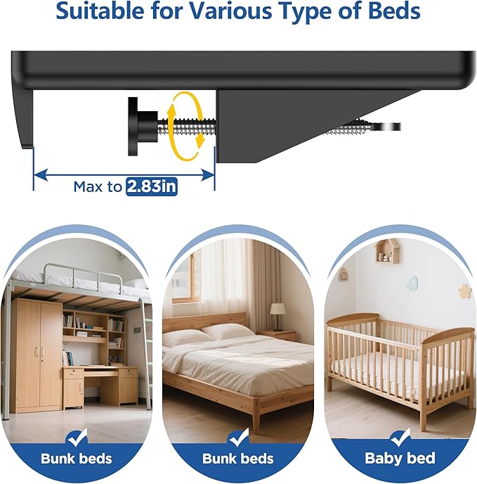 Bedside Shelf for Dorm Bunk Bed, Clip On Nightstand, Bed Side Table Tray Organizer, College Dorm Room Essentials for Girls/Guys, Bedside Tray with Cable Management for Dormitory, Back to School-NeatNest