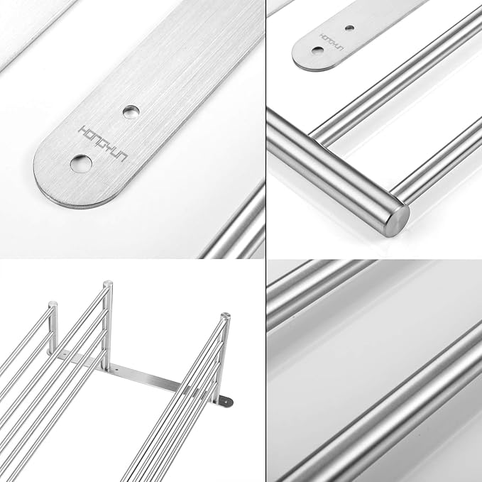 Bathroom Towel Rack with 24-Inch Multilayer Hotel Racks 304 Stainless Steel Towel Bar Shelf Wall-Mounted Brushed Finish Bar withTowel Shelves,3-Tier Bar Mounted