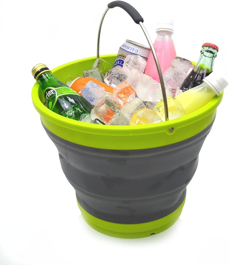 SAMMART Set of 2-10L/2.6 Gallon Collapsible Plastic Bucket - Foldable Round Tub - Portable Fishing Water Pail - Space Saving Outdoor Waterpot, Size 31cm Dia (2, Dark Grey)