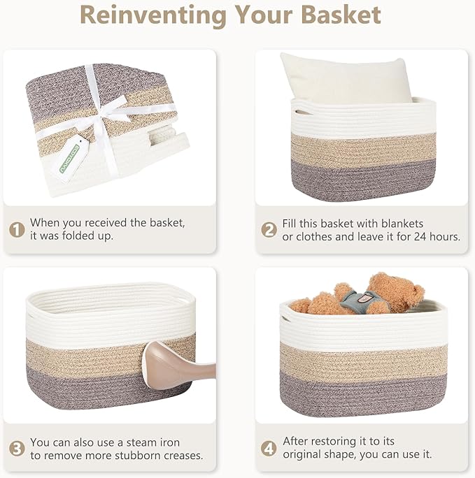 Cotton Rope Storage Basket, 15x10x9 Inches, Woven Basket for Shelves, Clothes, Toys, Towels, Books, and Laundry, Durable and Stylish, Gradient Black/Brown (1 Pack)-NeatNest