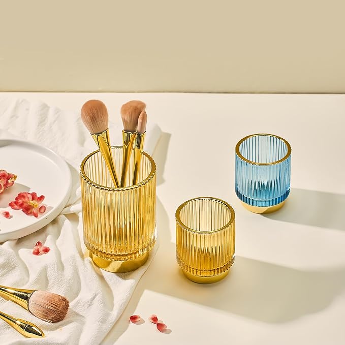 Makeup Brush Holder Organizer,Toothbrush Holders,Desk Pen Pencil Holder,Multifunctional Vintage Glass Brush Cup(L/Blue/A3-8-US)-NeatNest