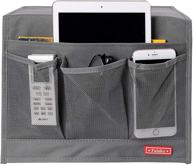 Bedside Caddy,Bedside Organizer Caddy Under Mattress,Holds Magazines,Books (4 Pockets-Grey)-NeatNest