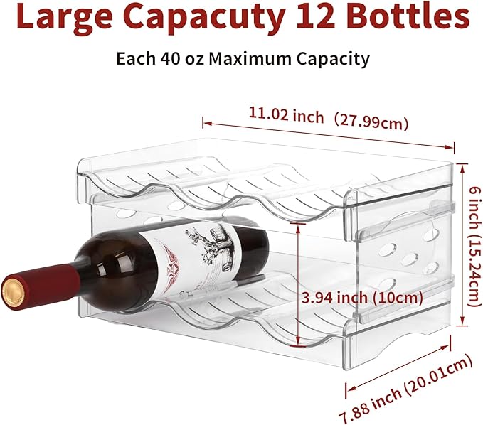EZ COZY Wine Rack, 4 Tier Water Bottle Organizer for Cabinet, Stackable Clear Wine Holder for Pantry, Refrigerator, Countertop Organization (12 Bottles)