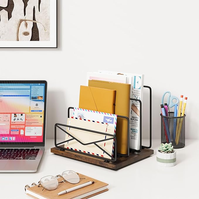 Desktop Mail Sorters Desk Mail Organizer-with 2 or 3 Slot Matte Black Metal Desktop Mail Sorter Metal Storage File Holder Letter Sorter Organizer for Home or Office Desktop (3 Slot)-NeatNest