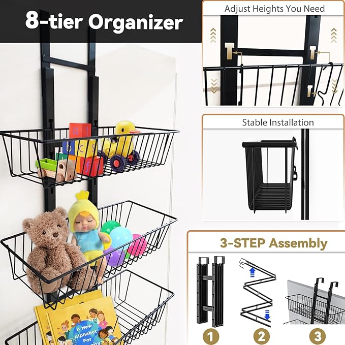 8-Tier Over the Door Pantry Organizer, Heavy-Duty Metal with 8 Baskets, Hanging Storage and Organization, Spice Rack for Kitchen Organizers and Storage, Home Storage, BedRoom