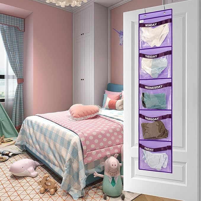 Day of Week Kids Clothes Organizer Weekly Hanging Closet Organizer Monday to Friday School Clothing Storage (PURPLE)-NeatNest