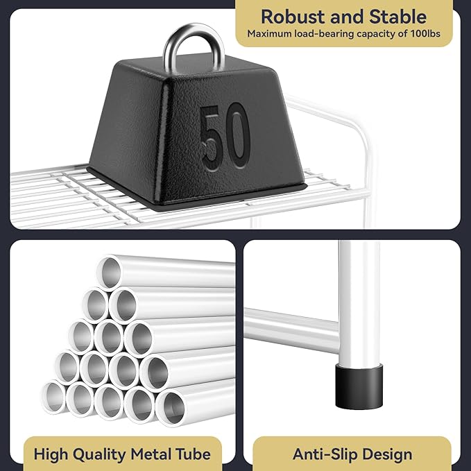 2-Tier 27” Wide Shoe Rack for Closet, Metal Stackable Shoe Shelf Organizer, White-NeatNest
