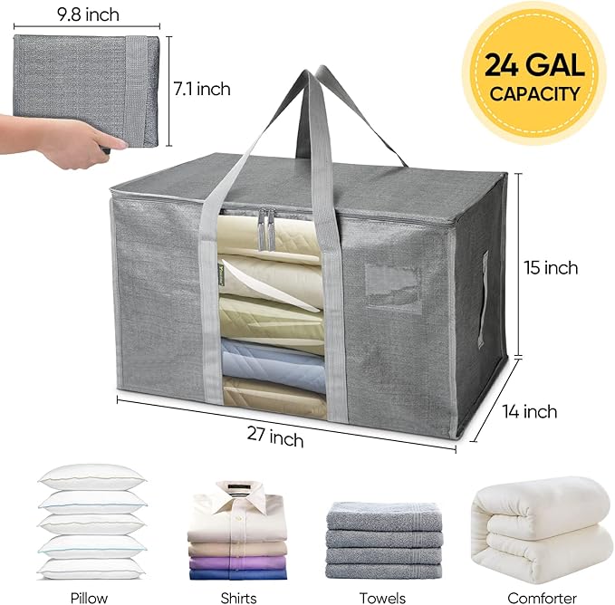 BALEINE 2-Pack Oversized Moving Bags with Reinforced Handles, Heavy-Duty Storage Tote for Clothes, Moving Supplies (Grey with Window, 2-Pack)-NeatNest
