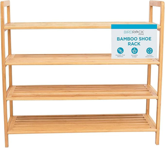 BIRDROCK HOME 4-Tier Bamboo Shoe Rack - Lightweight Wooden Organizer - Free Standing Storage Shelf for Closets, Hallways, Entryways, Mudrooms, and Front Doors - Art Deco Style - Fits 12 Pairs of Shoes-NeatNest