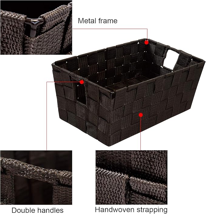 homyfort Woven Shelf Storage Tote Basket Bins Container, Storage Boxes Cube Organizer with Built-in Handles for Bedroom, Office, Closet, Clothes, Kids Room, Nursery 3pack(Brown)-NeatNest
