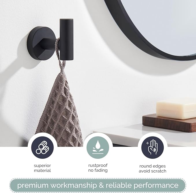 Angle Simple Towel Hook for Bathroom, Stainless Steel Robe Coat Hook for Wall, Hand Towel Hanger, Matte Black