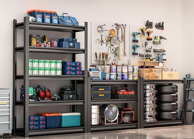 5 Tier Black Storage Shelves Metal Shelving Unit Kitchen Storage Utility Shelf Renter Shelves Estantes para Cocina Shelf Organizer for Bedroom Garage Basement Pantry Commercial Warehouse Industrial