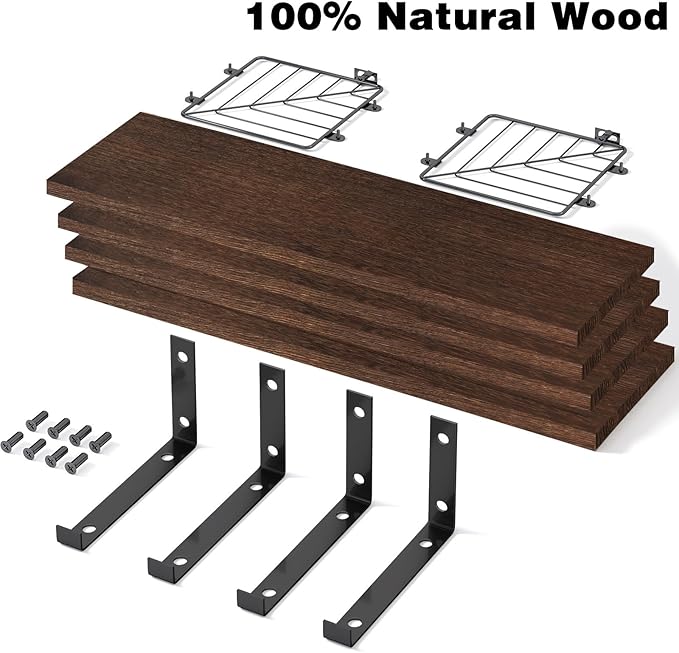 Fixwal 3+1 Tier Bathroom Floating Shelves Over Toilet, 15.8in Farmhouse Rustic Wood Shelves, Wall Decor for Bathroom, Living Room,Bedroom and Kitchen (Dark Brown)-NeatNest