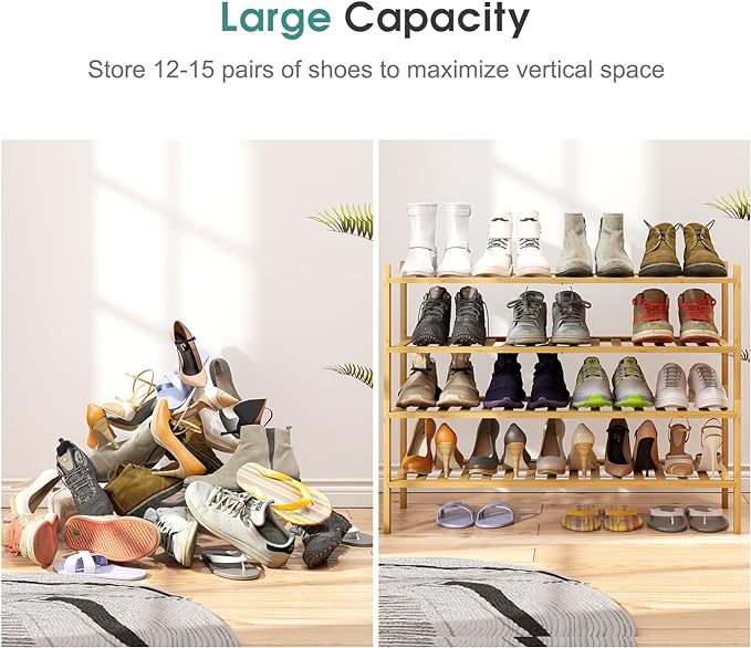 Shoe Rack, 4-Tier Long Shoe Rack for Entryway, Bamboo Wood Shoe Shelf for Closet & Hallway, Long 33IN | Beautiful | Functional | Sturdy | Durable-NeatNest