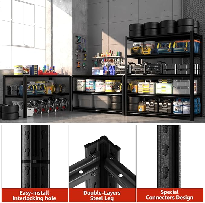 84" H x 55.12" W 5 Tier Metal Garage Shelves, 3000 LBS Heavy Duty Adjustable Storage Shelving Unit for Warehouse, Basement, Kitchen, Store Display, Flower Stand, Office, Classroom, 23.62" D-NeatNest