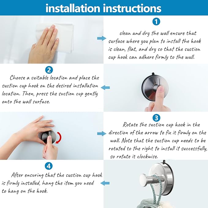 DGYB Suction Cup Hooks Set of 2 Suction Bathroom Hook for Wall Chrome Shower Hooks for Inside Shower 304 Stainless Steel Towel Hook for Glass Door Hanging Robe, Loofah, Coats-NeatNest