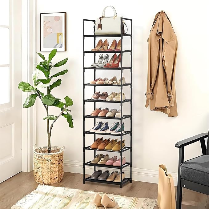 Shoe Rack 10 Tier Tall Shoe Storage Organizer,20-25 Pairs Shoe Storage Metal Shoe Shelf, Stackable Shoe Stand Organizer for Narrow Space Closet Entryway Hallway-NeatNest