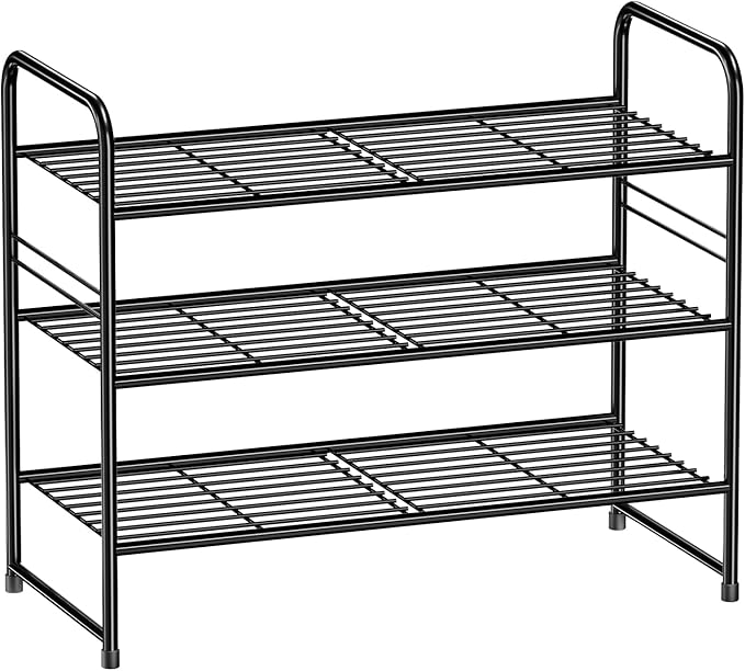 3-Tier 27” Wide Shoe Rack for Closet, Metal Stackable Shoe Shelf Organizer, Black-NeatNest